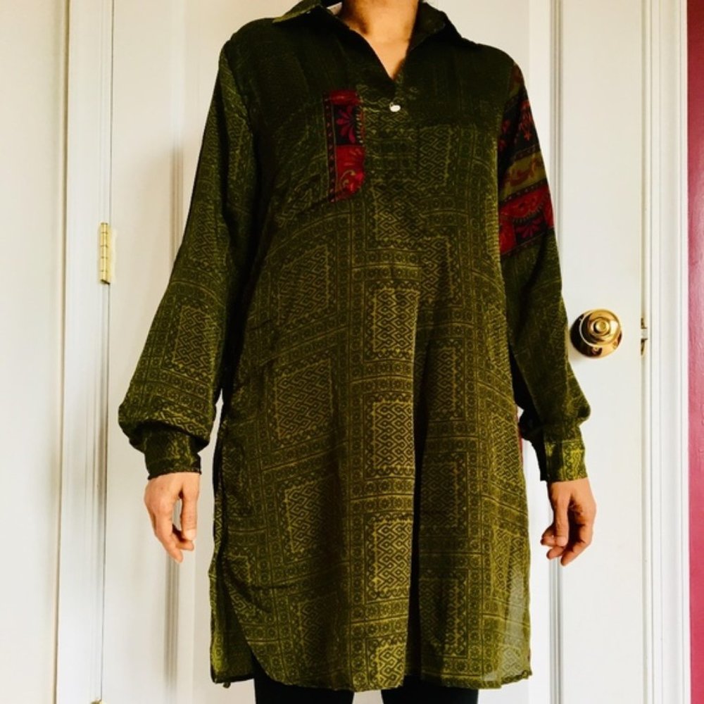 New Green Purple Silk Kurti M